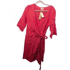 NWT 4our Dreamers Anthropologie Women's Coral Linen Wrap Dress Medium